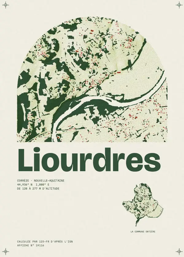 Affiche de Liourdres, calculée par 123-fr d'après l'IGN