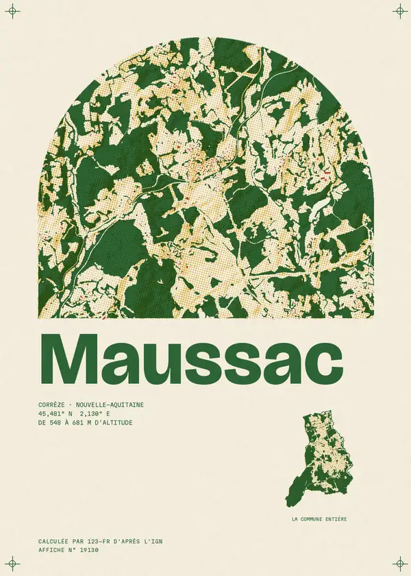 Affiche de Maussac, calculée par 123-fr d'après l'IGN