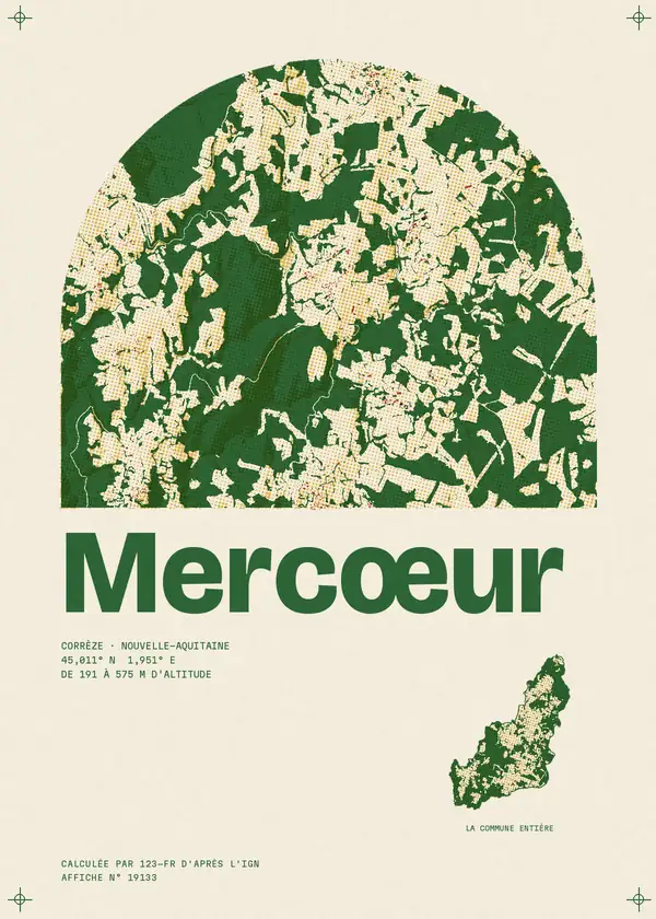 Affiche de Mercœur, calculée par 123-fr d'après l'IGN