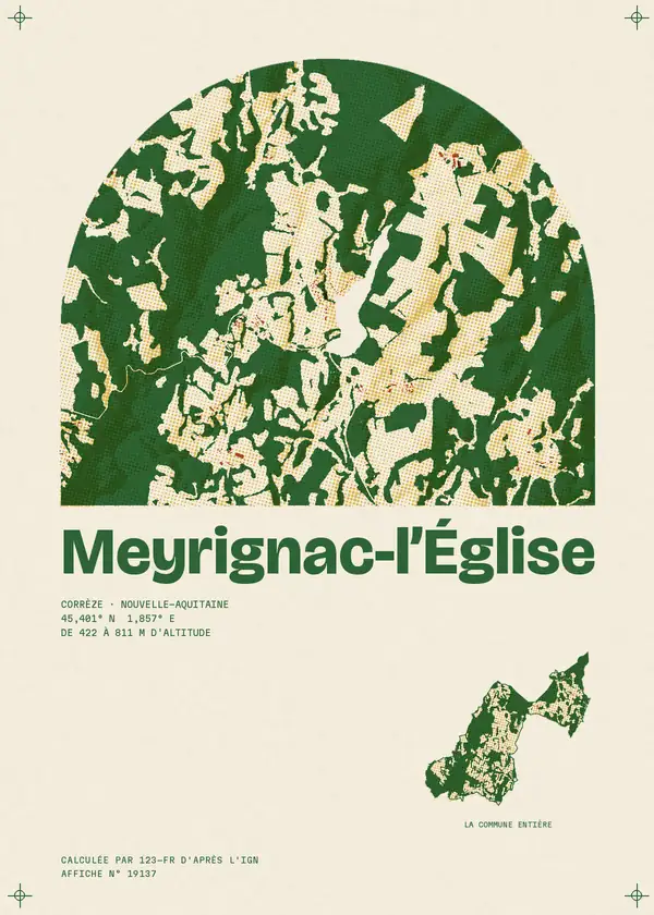Affiche de Meyrignac-l'Église, calculée par 123-fr d'après l'IGN