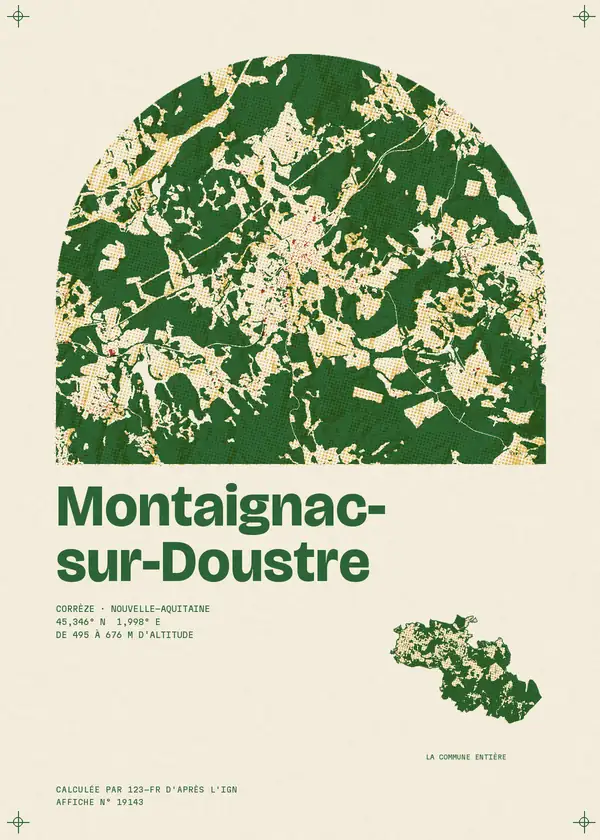 Affiche de Montaignac-sur-Doustre, calculée par 123-fr d'après l'IGN