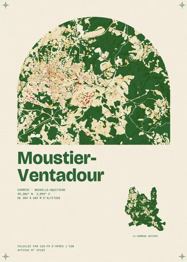 Affiche de Moustier-Ventadour, calculée par 123-fr d'après l'IGN