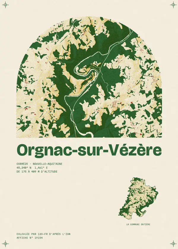 Affiche de Orgnac-sur-Vézère, calculée par 123-fr d'après l'IGN