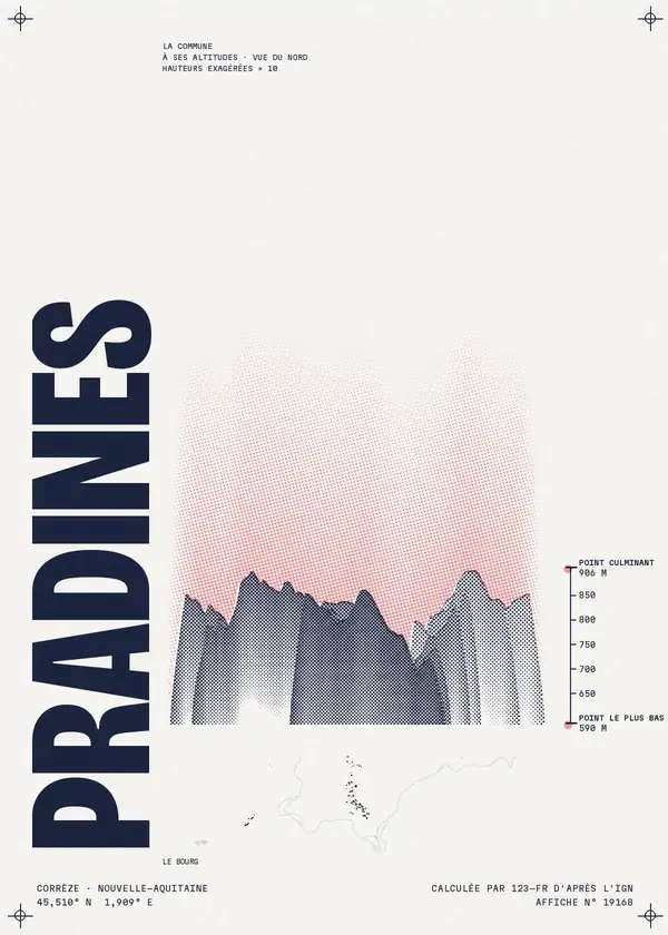 Affiche de Pradines, calculée par 123-fr d'après l'IGN