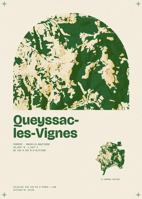 Affiche de Queyssac-les-Vignes, calculée par 123-fr d'après l'IGN