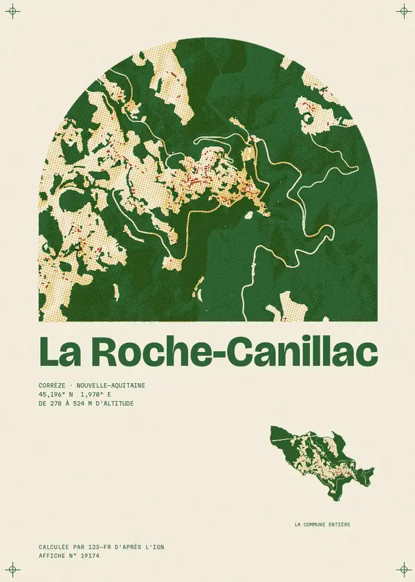 Affiche de La Roche-Canillac, calculée par 123-fr d'après l'IGN