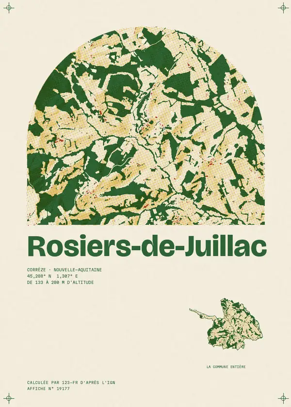 Affiche de Rosiers-de-Juillac, calculée par 123-fr d'après l'IGN