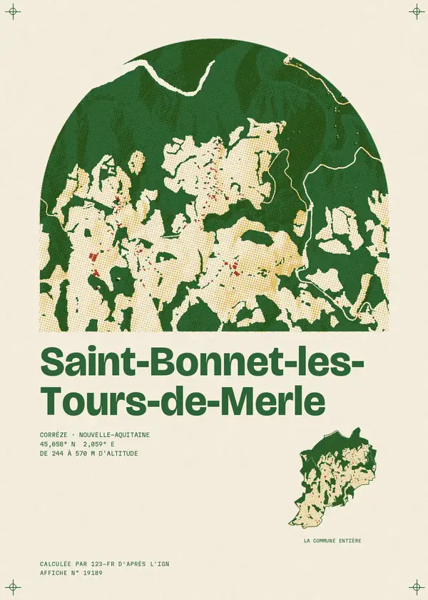 Affiche de Saint-Bonnet-les-Tours-de-Merle, calculée par 123-fr d'après l'IGN