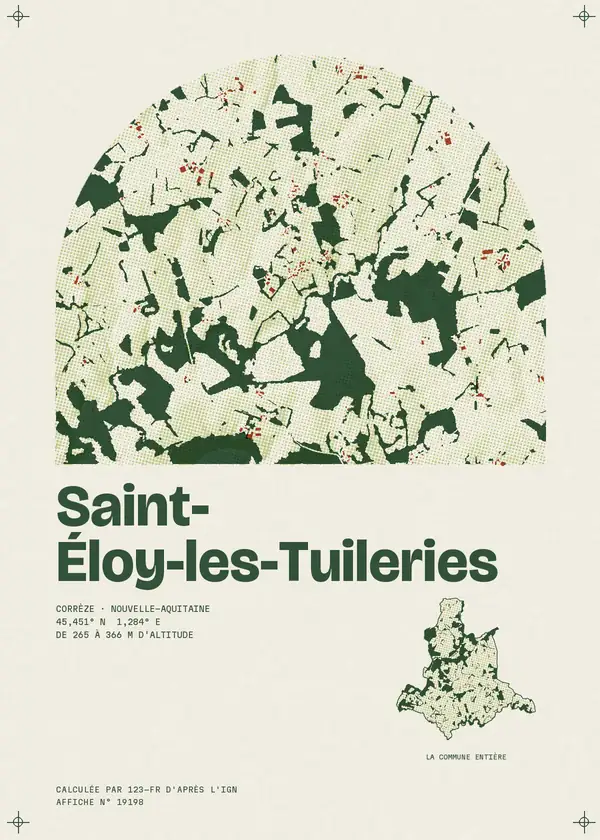Affiche de Saint-Éloy-les-Tuileries, calculée d'après l'IGN