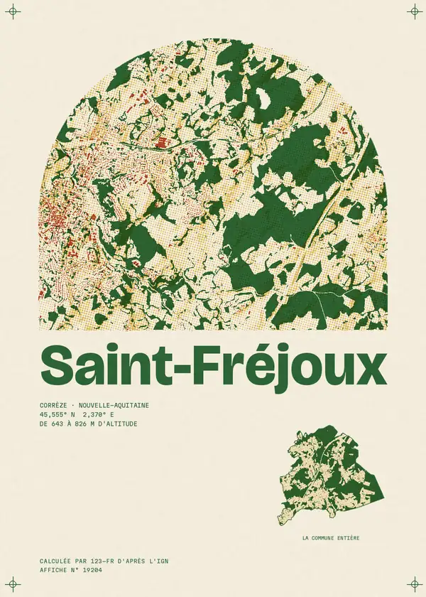 Affiche de Saint-Fréjoux, calculée par 123-fr d'après l'IGN