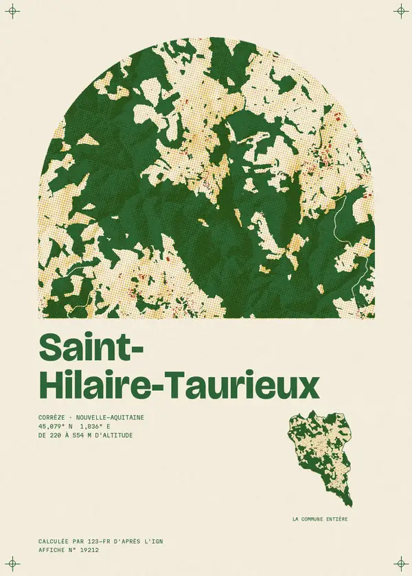 Affiche de Saint-Hilaire-Taurieux, calculée par 123-fr d'après l'IGN