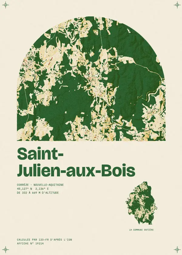 Affiche de Saint-Julien-aux-Bois, calculée par 123-fr d'après l'IGN