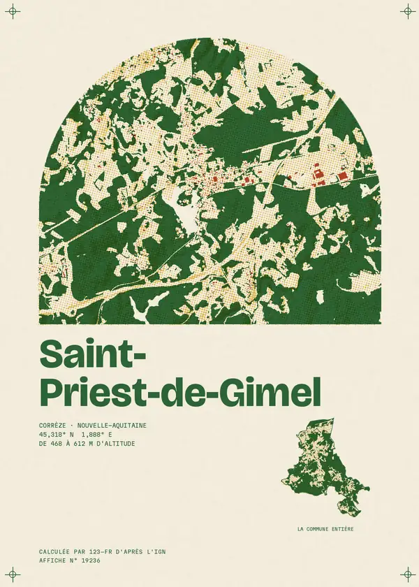 Affiche de Saint-Priest-de-Gimel, calculée par 123-fr d'après l'IGN