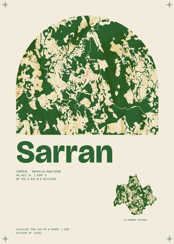 Affiche de Sarran, calculée par 123-fr d'après l'IGN