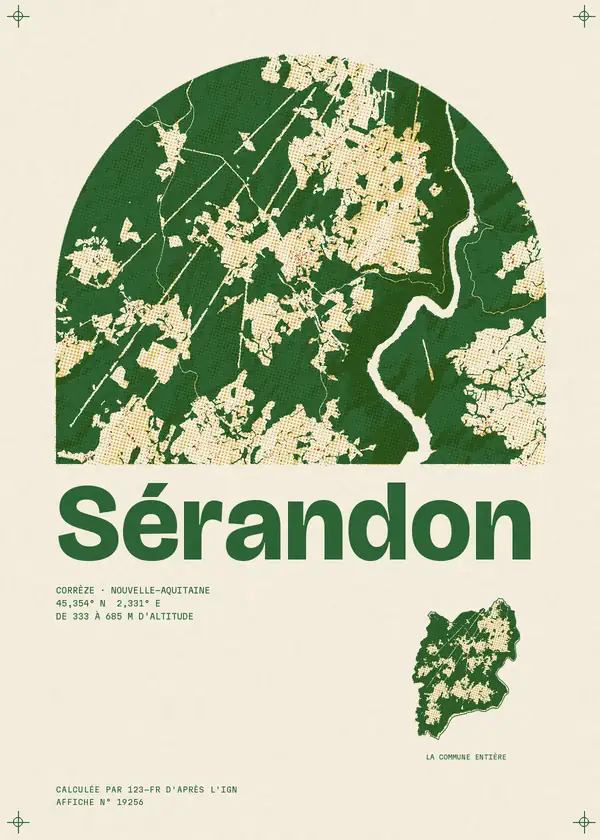 Affiche de Sérandon, calculée par 123-fr d'après l'IGN