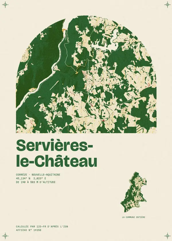 Affiche de Servières-le-Château, calculée par 123-fr d'après l'IGN
