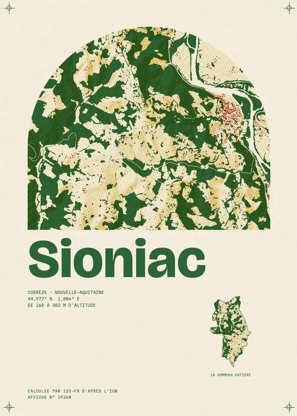 Affiche de Sioniac, calculée par 123-fr d'après l'IGN