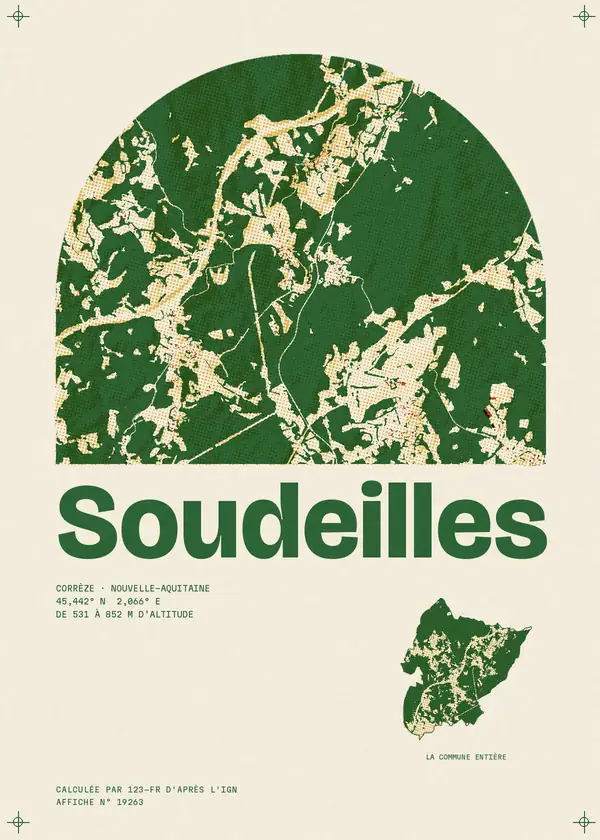 Affiche de Soudeilles, calculée par 123-fr d'après l'IGN