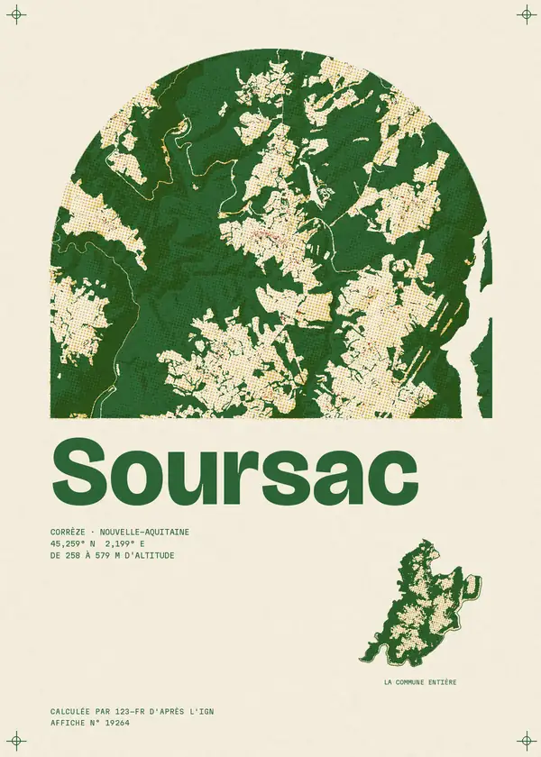 Affiche de Soursac, calculée par 123-fr d'après l'IGN