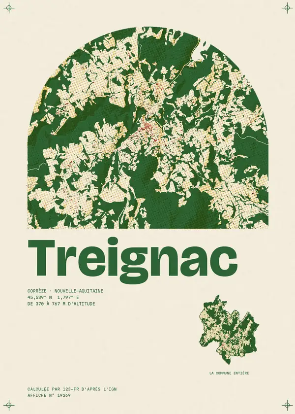 Affiche de Treignac, calculée par 123-fr d'après l'IGN