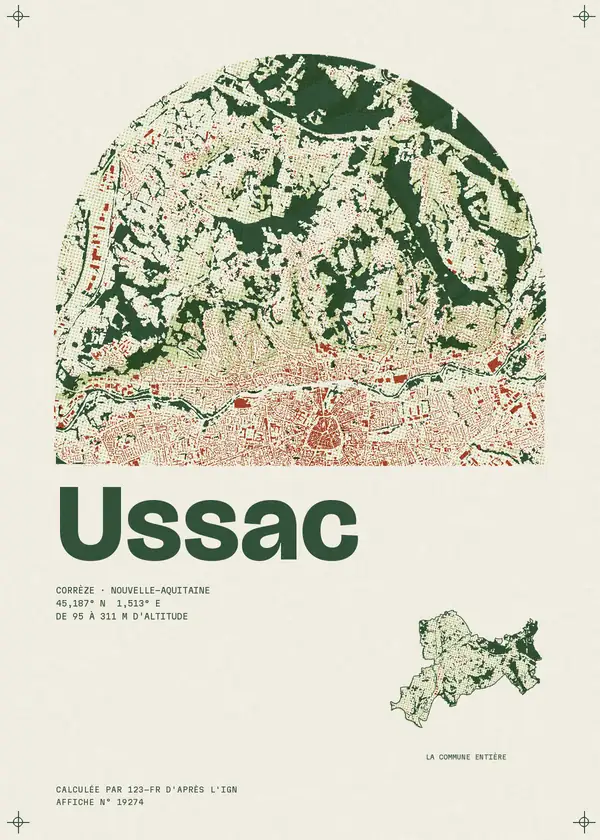 Affiche de Ussac, calculée par 123-fr d'après l'IGN