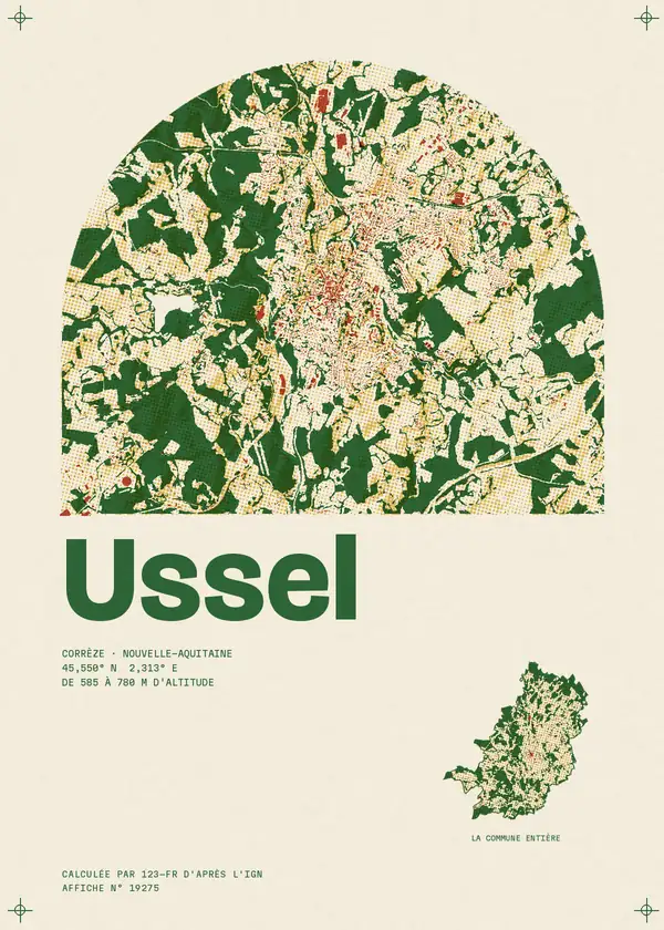 Affiche de Ussel, calculée par 123-fr d'après l'IGN