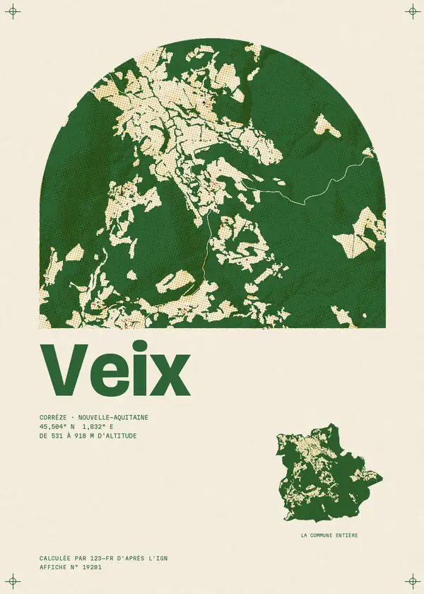 Affiche de Veix, calculée par 123-fr d'après l'IGN