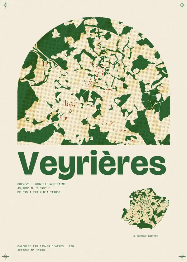 Affiche de Veyrières, calculée par 123-fr d'après l'IGN