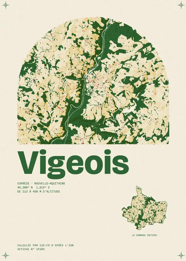 Affiche de Vigeois, calculée par 123-fr d'après l'IGN