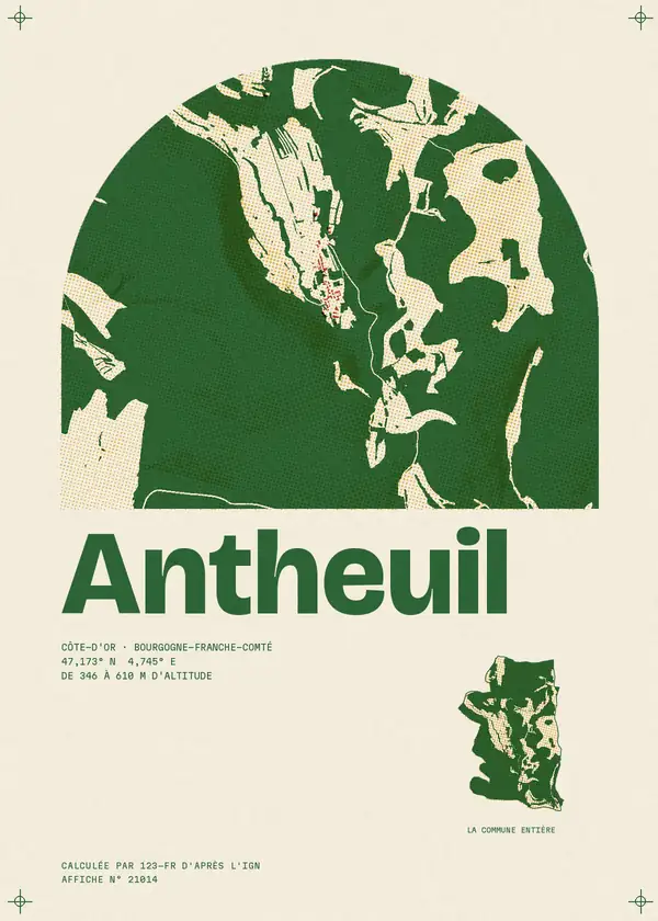 Affiche de Antheuil, calculée par 123-fr d'après l'IGN