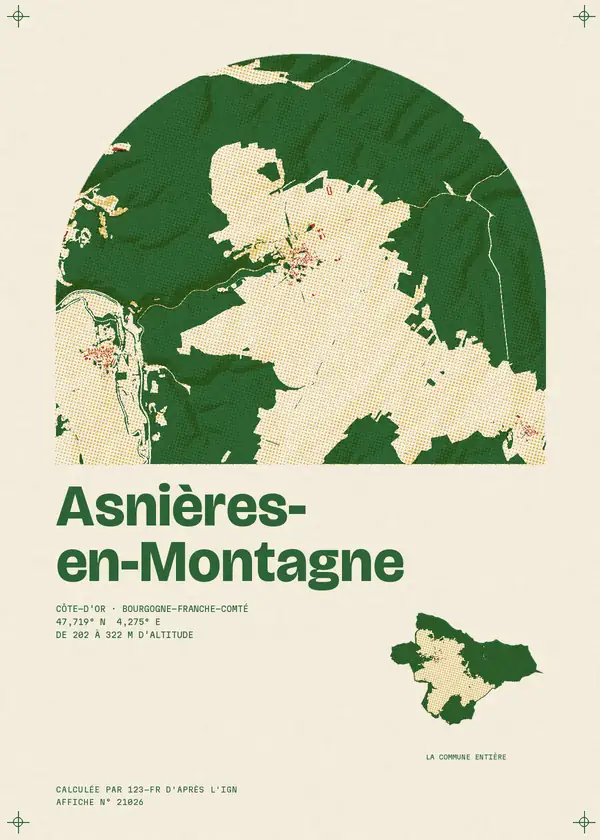 Affiche de Asnières-en-Montagne, calculée par 123-fr d'après l'IGN