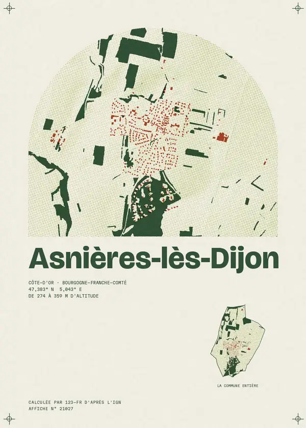 Affiche de Asnières-lès-Dijon, calculée par 123-fr d'après l'IGN