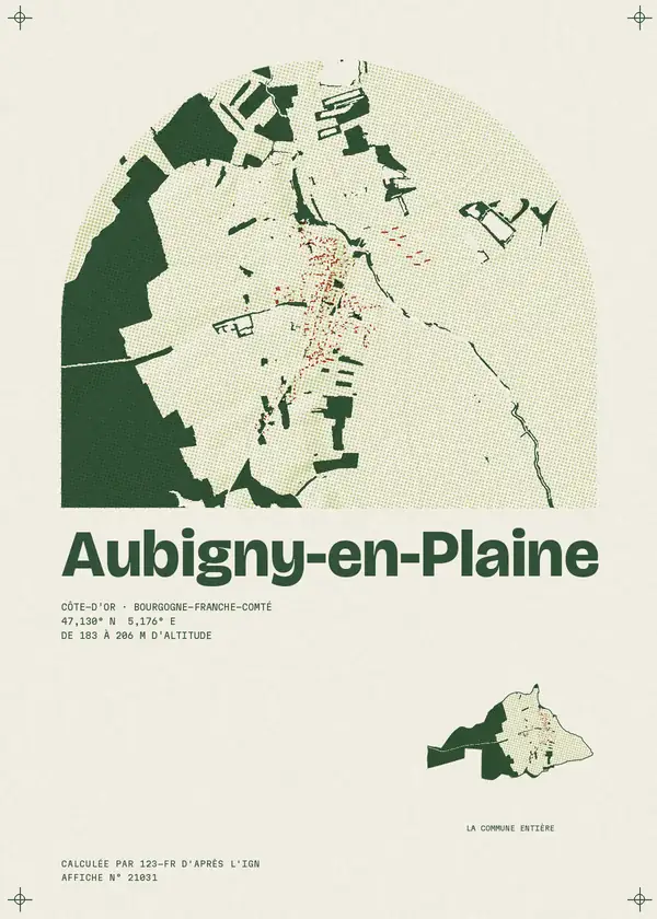 Affiche de Aubigny-en-Plaine, calculée par 123-fr d'après l'IGN