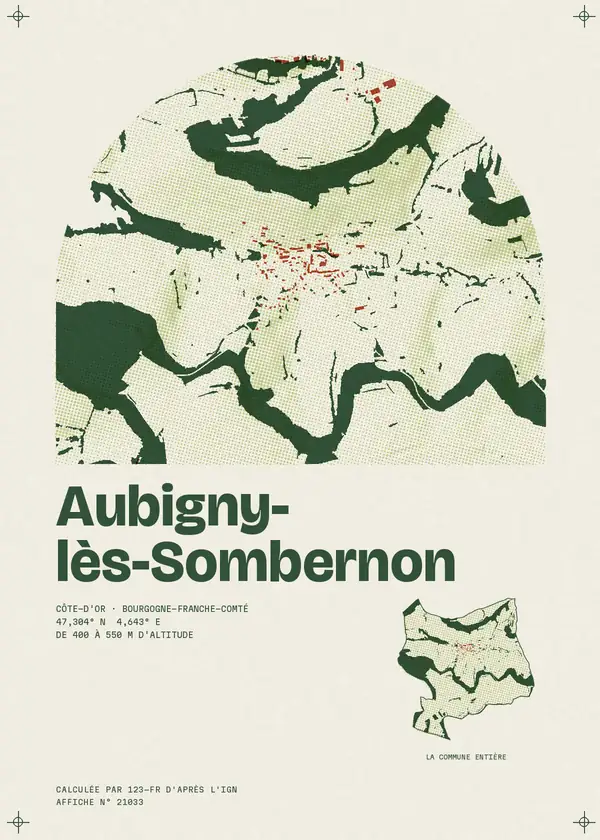 Affiche de Aubigny-lès-Sombernon, calculée par 123-fr d'après l'IGN