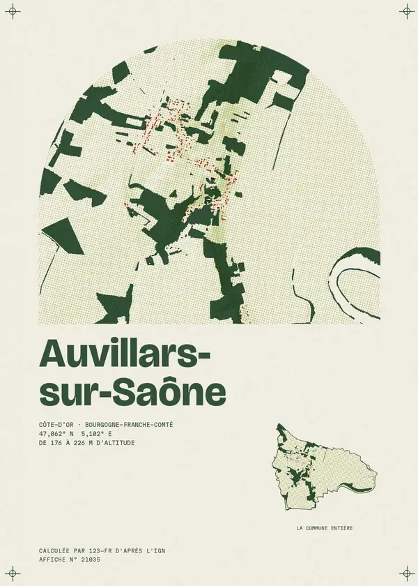 Affiche de Auvillars-sur-Saône, calculée par 123-fr d'après l'IGN