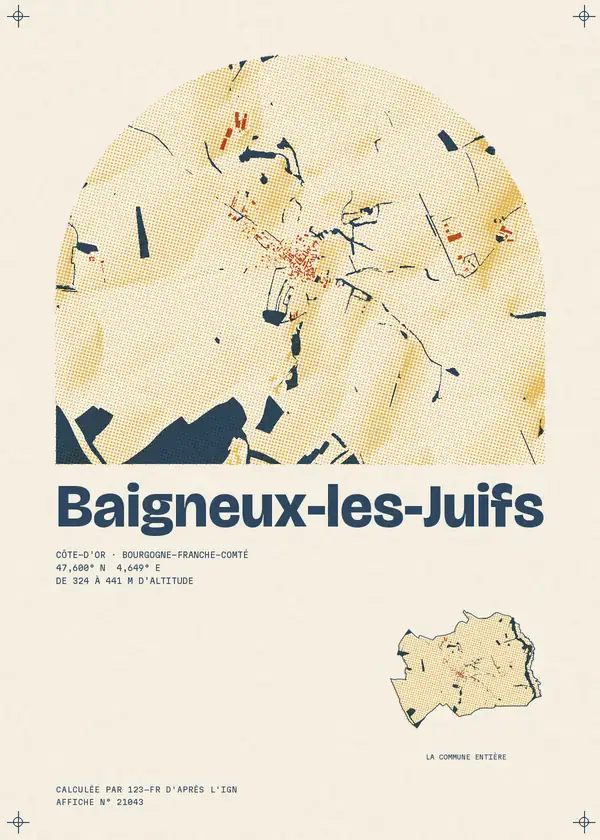Affiche de Baigneux-les-Juifs, calculée par 123-fr d'après l'IGN