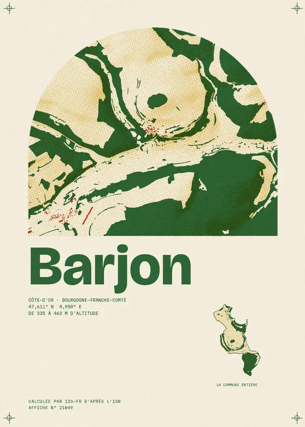 Affiche de Barjon, calculée d'après l'IGN