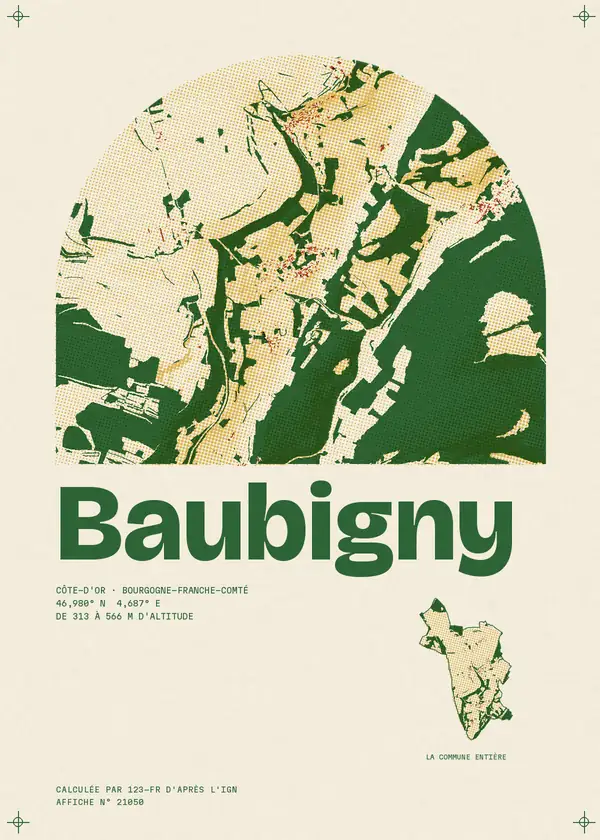 Affiche de Baubigny, calculée par 123-fr d'après l'IGN