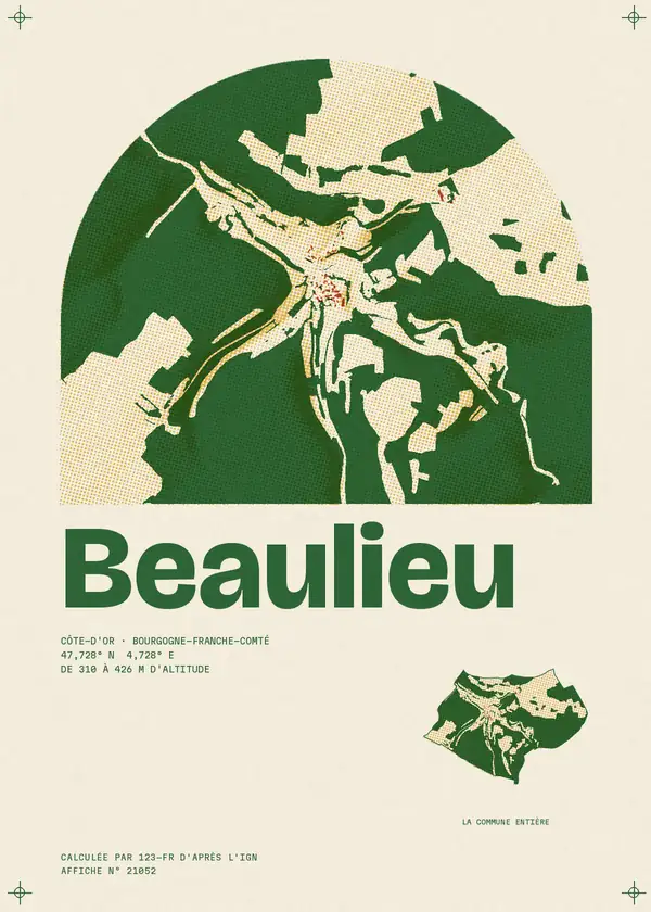 Affiche de Beaulieu, calculée par 123-fr d'après l'IGN