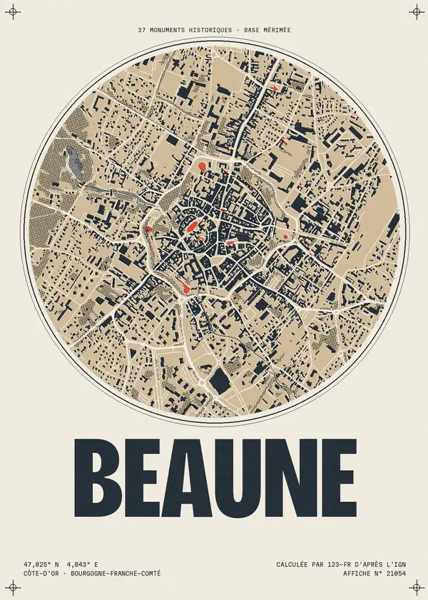 Affiche de Beaune, calculée par 123-fr d'après l'IGN