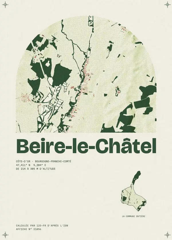 Affiche de Beire-le-Châtel, calculée par 123-fr d'après l'IGN