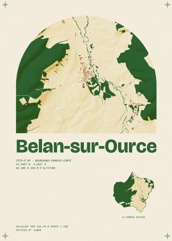 Affiche de Belan-sur-Ource, calculée par 123-fr d'après l'IGN