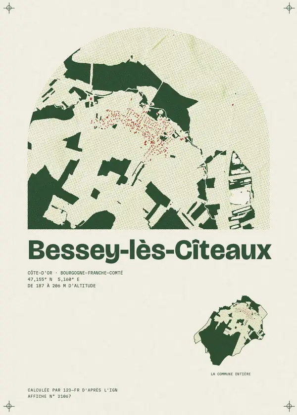 Affiche de Bessey-lès-Cîteaux, calculée d'après l'IGN