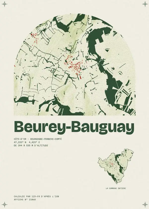 Affiche de Beurey-Bauguay, calculée par 123-fr d'après l'IGN
