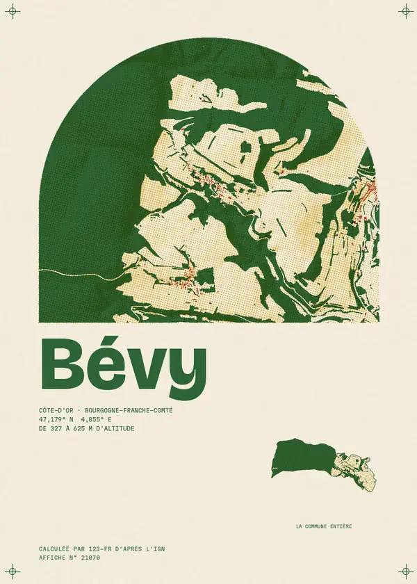 Affiche de Bévy, calculée par 123-fr d'après l'IGN