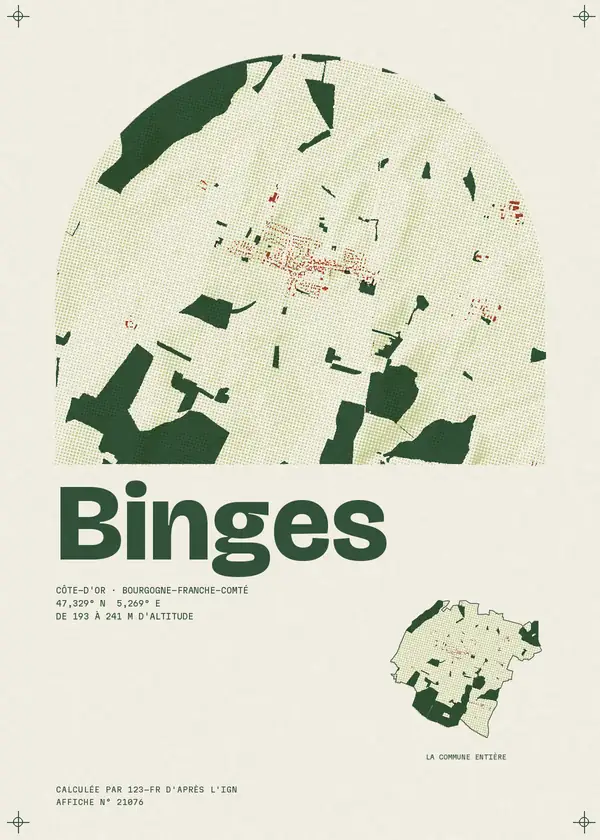 Affiche de Binges, calculée par 123-fr d'après l'IGN