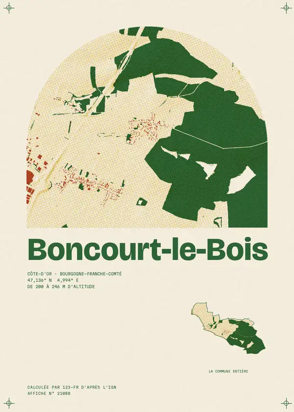 Affiche de Boncourt-le-Bois, calculée par 123-fr d'après l'IGN