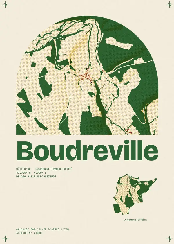 Affiche de Boudreville, calculée par 123-fr d'après l'IGN