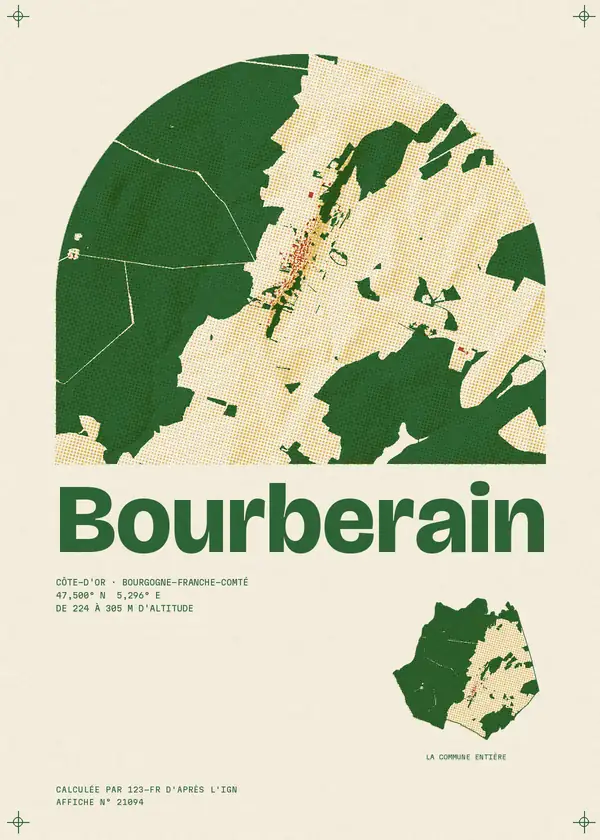 Affiche de Bourberain, calculée par 123-fr d'après l'IGN