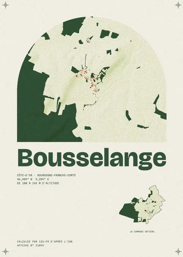 Affiche de Bousselange, calculée par 123-fr d'après l'IGN